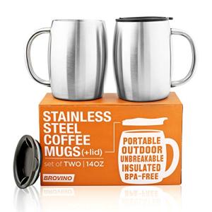 Set of 2 Stainless Steel Travel Coffee Mugs