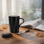 Khaki Geometric Mug with Lid and Spoon