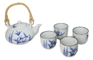 Blue and White Bamboo Design Tea Set