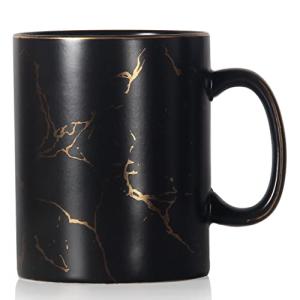 Extra Large Matte Black Gold Pattern Coffee Mug