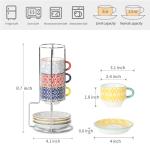 Colorful Stackable Espresso Cups with Saucers - Set of 4