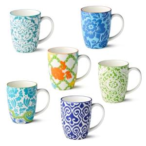 Colorful Assorted Porcelain Mugs Set of 6