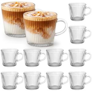 12 Pack Classic Glass Coffee Mugs with Handle