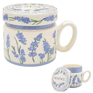 Hikiwin 12.9oz Ceramic Coffee Mug with Lid,Flower Patterned Porcelain Mug,Ceramic Tea Cup Coffee Latte Mug for Office and Home,Blue,1 Piece