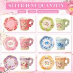 Nuogo 300Pcs Floral Paper Tea Cups and Saucers 7 OZ Disposable Tea Cup with Handle and Plates for Garden Party Supplies Wedding Birthday Baby Shower Bridal Mother's Day, Serve 150 Guest(Vibrant Color)