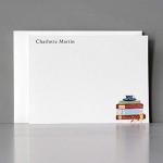 Personalized JANE AUSTEN BOOK STACK w/TEA CUP Flat Notes/Stationery - Sets of 12 or 20 (20)