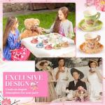 Nuogo 300Pcs Floral Paper Tea Cups and Saucers 7 OZ Disposable Tea Cup with Handle and Plates for Garden Party Supplies Wedding Birthday Baby Shower Bridal Mother's Day, Serve 150 Guest(Vibrant Color)