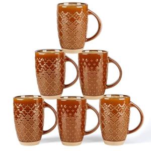 GBhome 20oz Large Coffee Mugs Set of 6, Handmade Tall Ceramic Coffee Mugs with Texture Patterns for Cappuccino, Latte,Hot Cocoa, Dishwasher & Microwave Safe