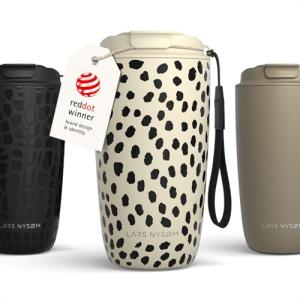 LARS NYSØM Thermo Coffee Mug-to-go with Strap 17oz | Travel Mug with Insulation | Leak Proof Stainless Steel Thermal Tumbler with Pattern Design for Coffee and Tea to Go