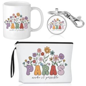 Havawish 3 Pcs Paraprofessional Gift for Women Paras Makeup Bag Cosmetic Bag 11 oz Paras Coffee Mug and Keychain Paraprofessional Appreciation Gift for Counselor Tutor Paraeducator Teacher Assistant
