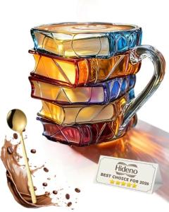 3D Painted Book Stack Mug - 11oz Unique Stained Glass Coffee Cup for Readers & Book Lovers, Hand-painted Reading Happiness Cup, Library Bookbound Mug Desk Decorative Collection Gifts