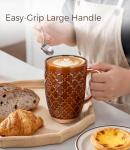 GBhome 20oz Large Coffee Mugs Set of 6, Handmade Tall Ceramic Coffee Mugs with Texture Patterns for Cappuccino, Latte,Hot Cocoa, Dishwasher & Microwave Safe