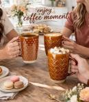 GBhome 20oz Large Coffee Mugs Set of 6, Handmade Tall Ceramic Coffee Mugs with Texture Patterns for Cappuccino, Latte,Hot Cocoa, Dishwasher & Microwave Safe