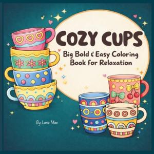 Cozy Cups: Big Bold & Easy Coloring Book for Relaxation (Color Me Cozii Kawaii™ Coloring Book Series)