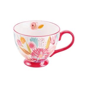 Autumn Handmade Large Ceramic Coffee Mug (15oz) Cute Cereal Vintage Flower Mugs Cozy Fall Gift Cup for Breakfast Oatmeal Tea & Hot Drinks with Floral Design