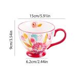 Autumn Handmade Large Ceramic Coffee Mug (15oz) Cute Cereal Vintage Flower Mugs Cozy Fall Gift Cup for Breakfast Oatmeal Tea & Hot Drinks with Floral Design