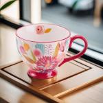 Autumn Handmade Large Ceramic Coffee Mug (15oz) Cute Cereal Vintage Flower Mugs Cozy Fall Gift Cup for Breakfast Oatmeal Tea & Hot Drinks with Floral Design