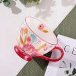 Autumn Handmade Large Ceramic Coffee Mug (15oz) Cute Cereal Vintage Flower Mugs Cozy Fall Gift Cup for Breakfast Oatmeal Tea & Hot Drinks with Floral Design