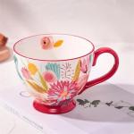 Autumn Handmade Large Ceramic Coffee Mug (15oz) Cute Cereal Vintage Flower Mugs Cozy Fall Gift Cup for Breakfast Oatmeal Tea & Hot Drinks with Floral Design