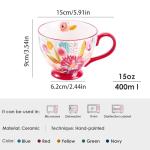 Autumn Handmade Large Ceramic Coffee Mug (15oz) Cute Cereal Vintage Flower Mugs Cozy Fall Gift Cup for Breakfast Oatmeal Tea & Hot Drinks with Floral Design