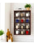 YIYUESHIJIU Wall Mounted Coffee Cup Holder, Cup Holder, 4-Tier Cup Display Shelf, Kitchen Coffee Bar Storage Organizer for Mugs, Cups and Collectibles with 12 Compartment (Walnut)