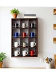 YIYUESHIJIU Wall Mounted Coffee Cup Holder, Cup Holder, 4-Tier Cup Display Shelf, Kitchen Coffee Bar Storage Organizer for Mugs, Cups and Collectibles with 12 Compartment (Walnut)