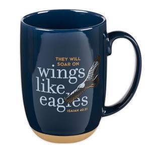 Christian Art Gifts Coffee Mug: Soar on Wings Like Eagles - Isaiah 40:31 Inspirational Scripture, 15 oz, Navy Blue