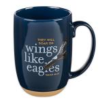 Christian Art Gifts Coffee Mug: Soar on Wings Like Eagles - Isaiah 40:31 Inspirational Scripture, 15 oz, Navy Blue