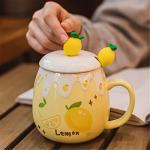 UFOTSAM Coffee Mug Cups Ceramic Tea Cup Fruits Lemon Shaped Handmade Cute Mugs With Lid Spoon Handle Office Home Hot Ice Chocolate Milk Mugs Gifts Microwave Dishwasher Safe Travel Mugs (Yellow)