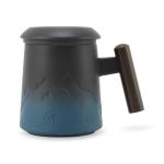 RENEWREVITAL Tea Cup with Infuser, 13.5oz Ceramic Tea Infuser Mug with Wood Handle and Cup Lid, Tea Strainer Cup for Loose Leaf Steeping, Blue&Black