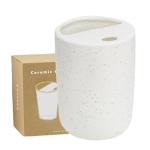 Handmade Ceramic Travel Coffee To Go Tumbler with Half Lid, 17oz Unique Tea Coffee Cup with Sip-top Lid, Speckle White