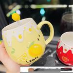 UFOTSAM Coffee Mug Cups Ceramic Tea Cup Fruits Lemon Shaped Handmade Cute Mugs With Lid Spoon Handle Office Home Hot Ice Chocolate Milk Mugs Gifts Microwave Dishwasher Safe Travel Mugs (Yellow)