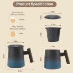 RENEWREVITAL Tea Cup with Infuser, 13.5oz Ceramic Tea Infuser Mug with Wood Handle and Cup Lid, Tea Strainer Cup for Loose Leaf Steeping, Blue&Black