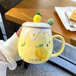 UFOTSAM Coffee Mug Cups Ceramic Tea Cup Fruits Lemon Shaped Handmade Cute Mugs With Lid Spoon Handle Office Home Hot Ice Chocolate Milk Mugs Gifts Microwave Dishwasher Safe Travel Mugs (Yellow)