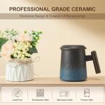 RENEWREVITAL Tea Cup with Infuser, 13.5oz Ceramic Tea Infuser Mug with Wood Handle and Cup Lid, Tea Strainer Cup for Loose Leaf Steeping, Blue&Black