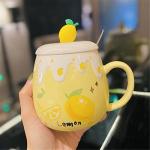 UFOTSAM Coffee Mug Cups Ceramic Tea Cup Fruits Lemon Shaped Handmade Cute Mugs With Lid Spoon Handle Office Home Hot Ice Chocolate Milk Mugs Gifts Microwave Dishwasher Safe Travel Mugs (Yellow)