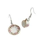 Mismatched Pink Ceramic Teacup and Saucer Earrings, Charming Dining Inspired Dangle Pair, Lightweight Porcelain Material and Smooth Hook Design for Daily Wear Accessory