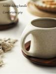 JINNTHE 6 oz Clay Cup and Wood Saucer Set of 1, Ceramic Coffee Latte Art Mug With Saucer, Cafe Cups for Cappuccino, Espresso, Coffee, Tea, Porcelain Set for Baristas, Great Gift