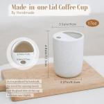 Handmade Ceramic Travel Coffee To Go Tumbler with Half Lid, 17oz Unique Tea Coffee Cup with Sip-top Lid, Speckle White