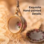 Mismatched Pink Ceramic Teacup and Saucer Earrings, Charming Dining Inspired Dangle Pair, Lightweight Porcelain Material and Smooth Hook Design for Daily Wear Accessory