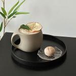 JINNTHE 6 oz Clay Cup and Wood Saucer Set of 1, Ceramic Coffee Latte Art Mug With Saucer, Cafe Cups for Cappuccino, Espresso, Coffee, Tea, Porcelain Set for Baristas, Great Gift