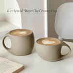 JINNTHE 6 oz Clay Cup and Wood Saucer Set of 1, Ceramic Coffee Latte Art Mug With Saucer, Cafe Cups for Cappuccino, Espresso, Coffee, Tea, Porcelain Set for Baristas, Great Gift
