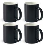 Momugs 12 oz Cup Plain Gloss Black Ceramic Coffee Mug Set of 4 for Milk, Tea, Glazed Porcelain Cups with handle for Home Office, Dishwasher & Microwave Safe