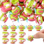 Patelai 100 Pcs Mini Spring Tea Party Figurines Set Bulk Floral Tiny Teapots Teacups Figurines Miniatures for Spring Tea Party DIY Supplies Birthday Gifts Home Garden Desktop Accessories