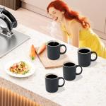 Momugs 12 oz Cup Plain Gloss Black Ceramic Coffee Mug Set of 4 for Milk, Tea, Glazed Porcelain Cups with handle for Home Office, Dishwasher & Microwave Safe