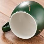 Yundu 12 OZ Ceramic Mug with Lid & Tea Strainer - Matte Green Tea Cup with Golden Flower, Stainless Steel Infuser for Loose Leaf Tea