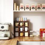 Helsin 9 Grid Vintage Coffee Mug Display Rack, 16inch Wall Mounted Wooden Curio Shadow Box Shelf, Cup Floating Shelves Display and Organizer (Bronze)