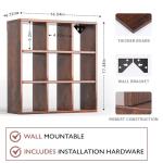 Helsin 9 Grid Vintage Coffee Mug Display Rack, 16inch Wall Mounted Wooden Curio Shadow Box Shelf, Cup Floating Shelves Display and Organizer (Bronze)