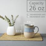 Bosmarlin Extra Large Ceramic Coffee Mug, 26 Oz, Dishwasher and Microwave Safe, Big Oversized Tea Cup, Reactive Glaze (Light blue)