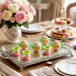 Patelai 100 Pcs Mini Spring Tea Party Figurines Set Bulk Floral Tiny Teapots Teacups Figurines Miniatures for Spring Tea Party DIY Supplies Birthday Gifts Home Garden Desktop Accessories